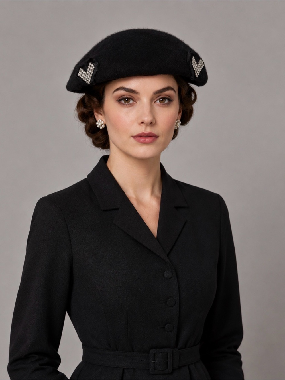 Vintage Quaker-Maid Exclusive Black Sculpted Tilt Hat Rhinestone Cocktail Church
